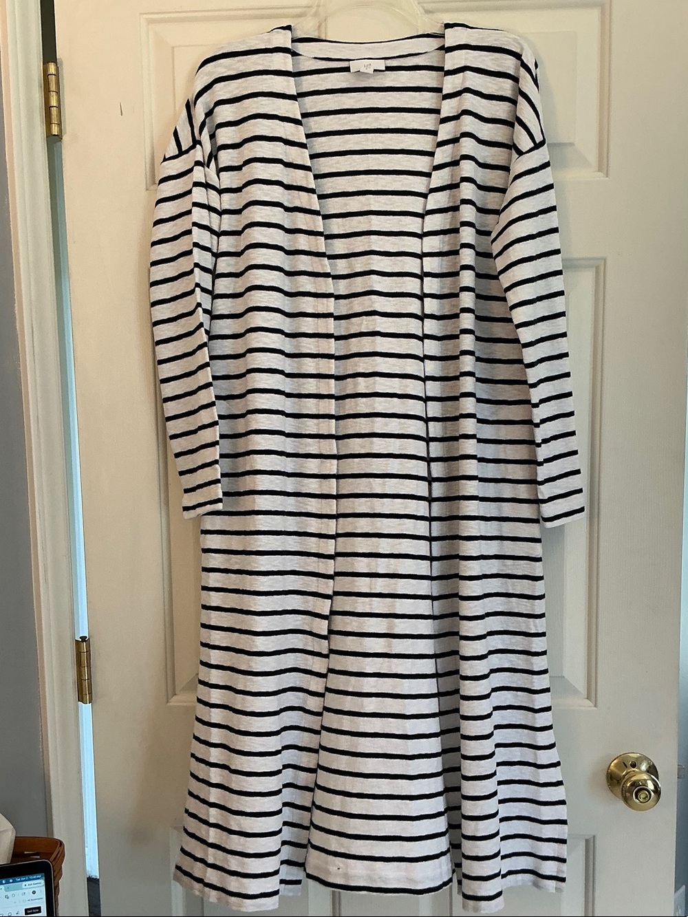 J. Jill  Navyand White Striped Open-Front Cardigan Duster size Medium